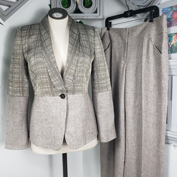 Giorgio Armani Linen Tweed Embossed Wide Leg Tall Italy sz EU 44 / 46 US 8 / 10 - Picture 1 of 16